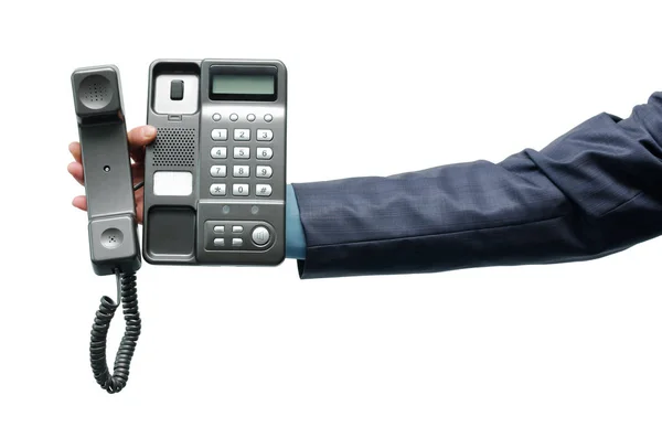 Telefon Ręku Mężczyzna Białym Tle Białym Tle — Zdjęcie stockowe
