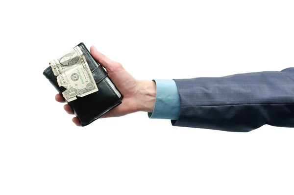 Επιχειρηματίας Χέρι Κρατά Ένα Πορτοφόλι Ένα Δολάριο Που Απομονώνονται Λευκό — Φωτογραφία Αρχείου