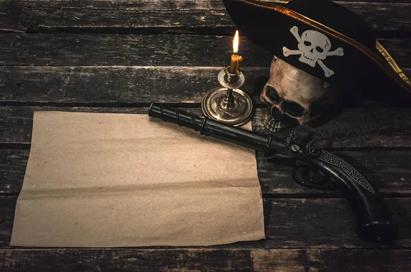 Mapa Del Tesoro Pirata Con Espacio Copia Sombrero Capitán Pirata — Foto de Stock