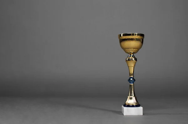 Foto Golden Award Cup Trophy Isolerade Grå Studio Bakgrund — Stockfoto