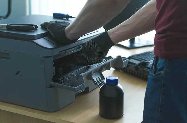 Laser Cartridge Toner Refill Repair Concept Office Equipment Maintenance Concept — Stock Photo, Image