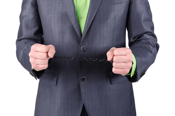 Handcuffs Businessman Hands Isolated White Background — Stock Photo, Image