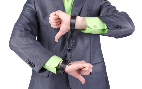 Handcuffs Businessman Hands Isolated White Background — Stock Photo, Image