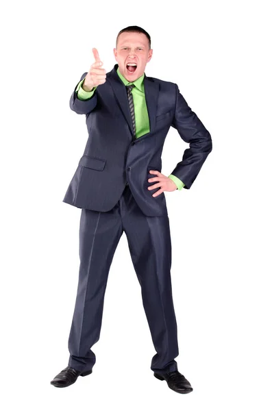 Angry Businessman Boss Scolding Someone Pointing Ahead His Index Finger — Stock Photo, Image