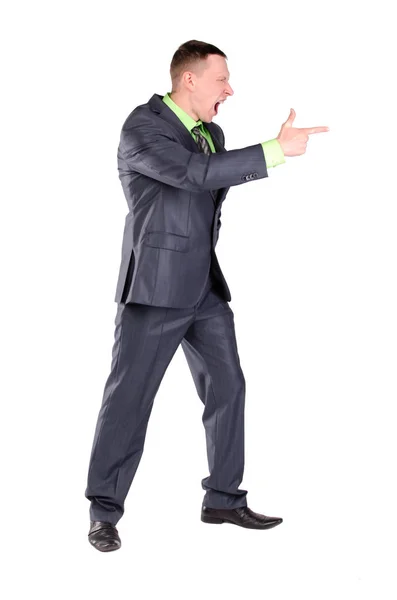 Angry Businessman Boss Scolding Someone Pointing Ahead His Index Finger — Stock Photo, Image