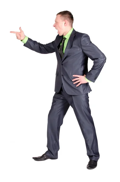 Angry Businessman Boss Scolding Someone Pointing Ahead His Index Finger — Stock Photo, Image