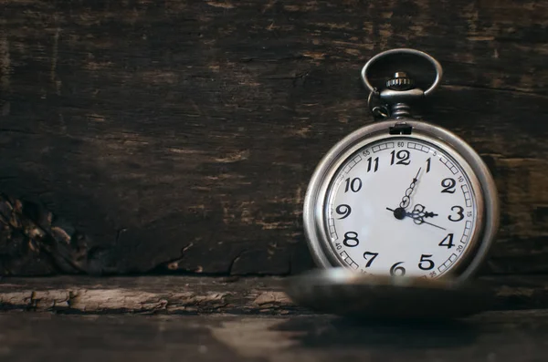 Pocket Watch Wooden Table Background — Stock Photo, Image