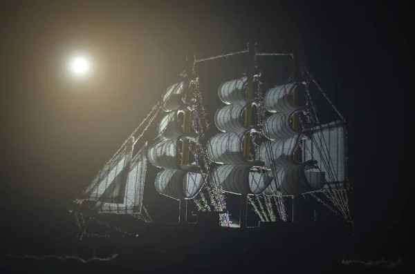 Pirata Navio Fantasma Fundo Mar Noite — Fotografia de Stock