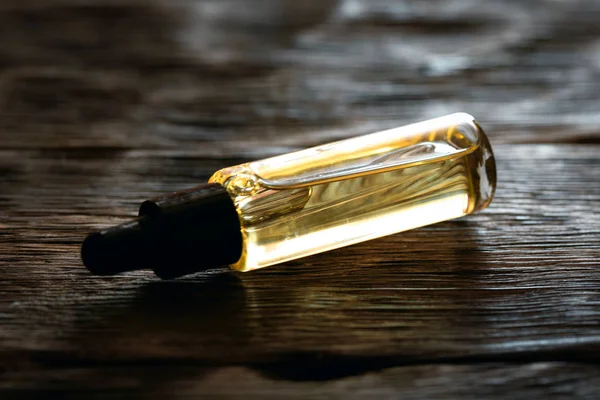 Cosmetische Cuticula Olie Etherische Olie Een Fles Een Houten Tafel — Stockfoto