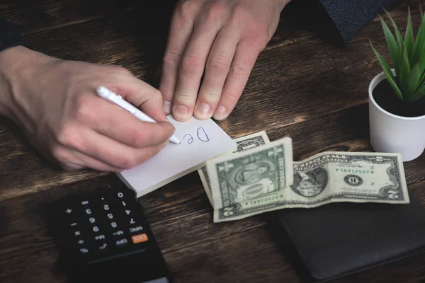 Business Man Counting His Last Dollars Empty Wallet Tight Money — Stock Photo, Image