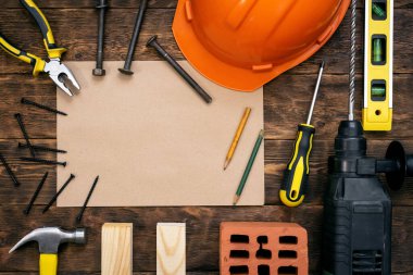 Liste modelini düzelt. İnşaat ipuçları ya da ev projesi belge şablonu. Kopya alanı olan inşa kavramı arkaplanı.