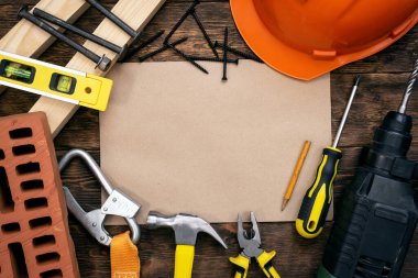 Liste modelini düzelt. İnşaat ipuçları ya da ev projesi belge şablonu. Kopya alanı olan inşa kavramı arkaplanı.