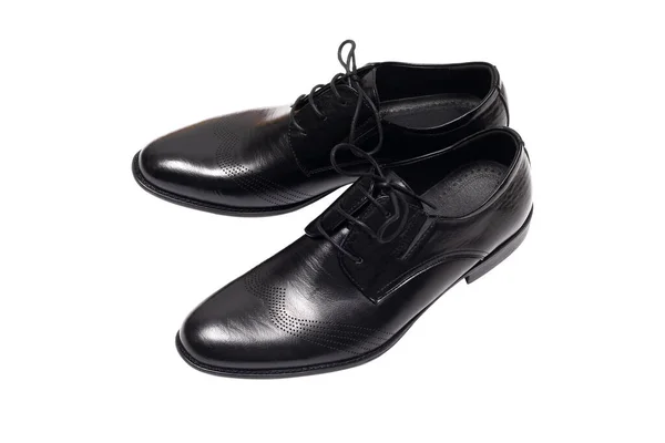 Zapatos Cuero Negro Aislados Sobre Fondo Blanco —  Fotos de Stock