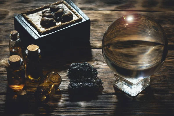 Kristallen Bal Magische Tafel Achtergrond Toekomstige Lezing — Stockfoto