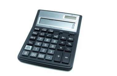 Hesap makinesi beyaz arkaplanda izole edildi.