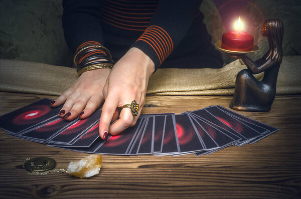 Tarot cards and fortune teller. Future reading concept.