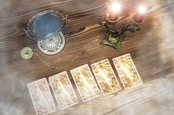 Tarot Cards Wooden Table Fortune Teller Stock Picture