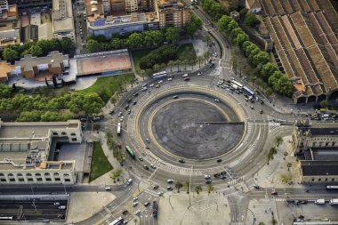 Barselona sahilinin havadan görünümü Mirador Anıtı, İspanya