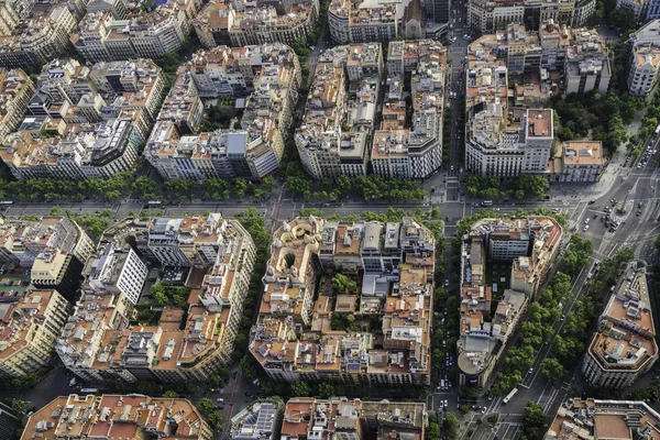Barselona Binalarının Havadan Görünümü Şehrin Tipik Şehir Izgarasının Yüksek Açı — Stok fotoğraf