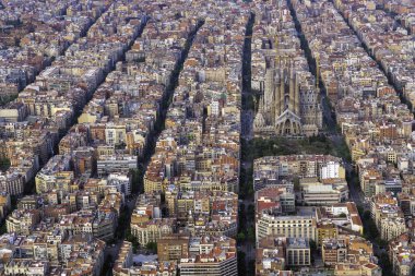 Barselona havadan görünümü, Eixample ikamet ilçe, İspanya. Tipik kentsel ızgara