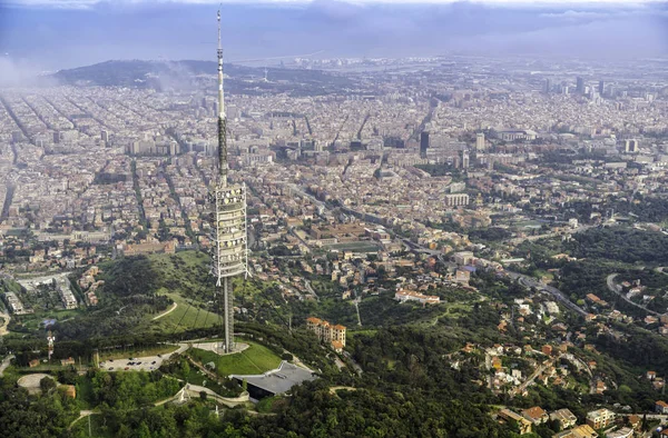 Βαρκελώνη Θέα Εναέρια Ευρεία Γωνία Από Τους Λόφους Πάνω Από — Φωτογραφία Αρχείου