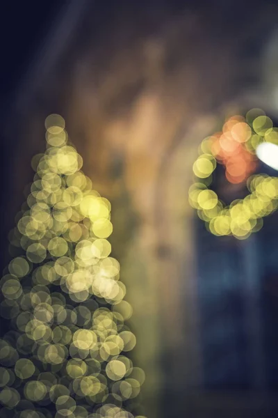 Christmas Lights Decoration Outdoor Blurred Defocused View Xmas Showcase — Stock Photo, Image