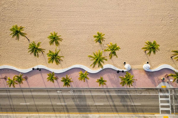 Aerial Top View Fort Lauderdale Beach Walkway Palm Trees Florida — Stock Photo, Image