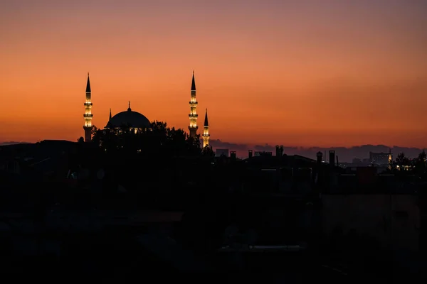 Sonnenuntergang Über Istanbul Silhouette Oranger Himmel Türkei — Stockfoto