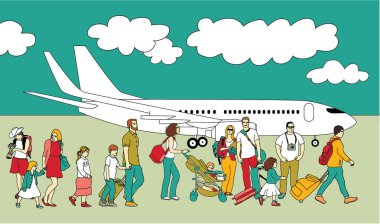 Palne renk seamless modeli ile turizm insan kalabalığı. Tek renkli resimde. Seyahat kavramı