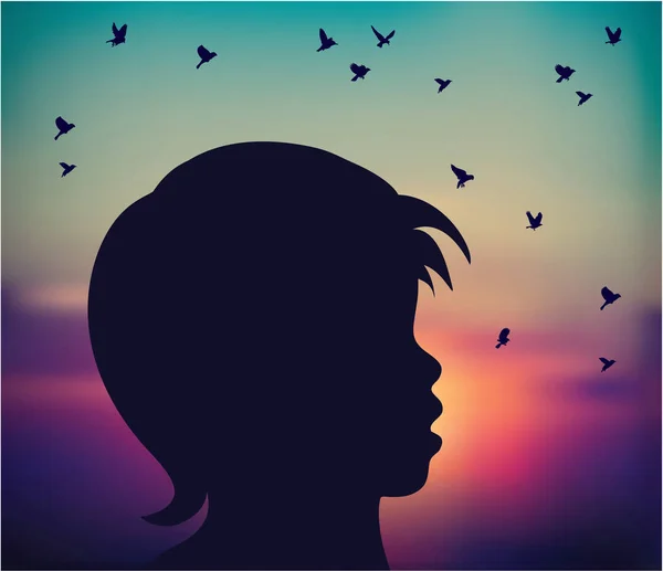 Jeune Jolie Silhouette Profil Enfant Illustration Couleur — Image vectorielle