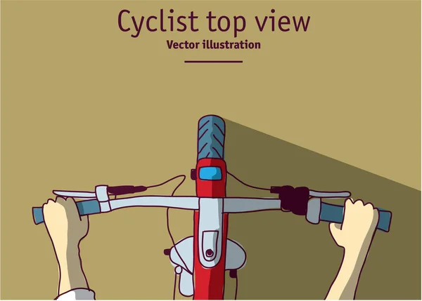 Ung Man Fötter Och Cykel Målade Asfalt Ovanifrån Färg Vektorillustration — Stock vektor