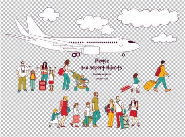 Palne renk seamless modeli ile turizm insan kalabalığı. Tek renkli resimde. Seyahat kavramı