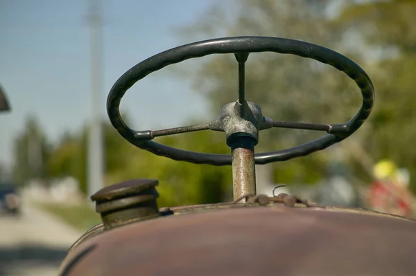 Details Steering Wheel Instrumentation Old Farm Tractor Nestled Countryside Work — Stock Photo, Image