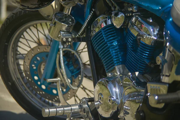 Engine Colorful Custom Blue Motorcycle Glittering Chromes Symbol How Much — Stock Photo, Image