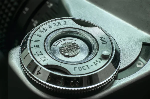 Detalj Iso Eller Asa Regemente Ringen Gammal Vintage Kamera Från — Stockfoto