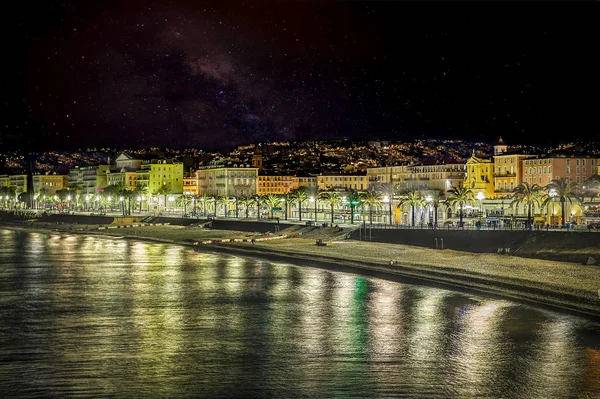 Breathtaking View Nice Beach Promenade Night Vision — Stock Photo, Image