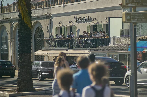 Scène Vie Quotidienne Apéritif Sur Promenade Nice Ville Côte Française — Photo