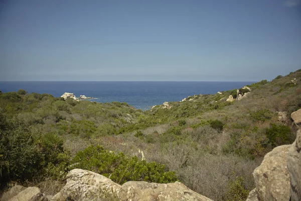 Landscape Rocks Typical Mediterranean Vegetation Background Sea Horizon — Stock Photo, Image