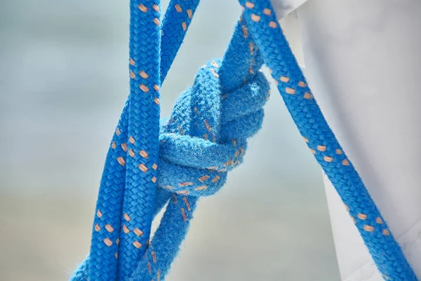Detalhe Marinheiro Feito Cordão Azul Entrelaçado — Fotografia de Stock