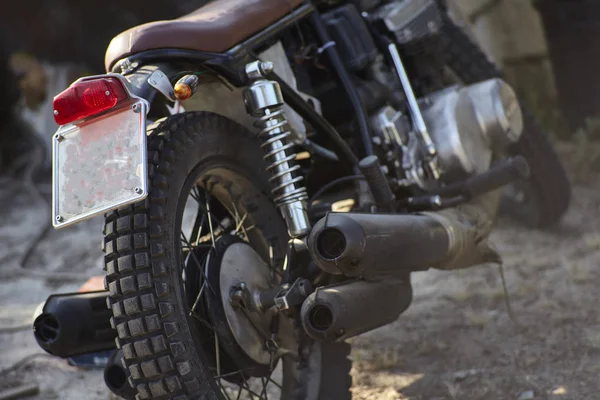 Still Life Rear Part Vintage Motorcycle Clearly Visible Exhaust Pipes — Stock Photo, Image