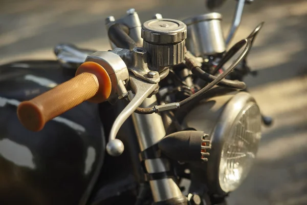 Macro Shot Throttle Grip Vintage Motorcycle Foreground Brake Lever Well — Stock Photo, Image