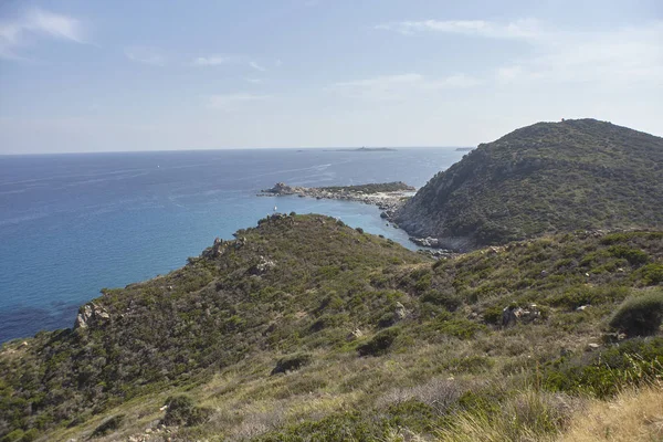 Widok Lotu Ptaka Panoramę Część Wybrzeżu Sardynii Widokiem Krystalicznie Czyste — Zdjęcie stockowe
