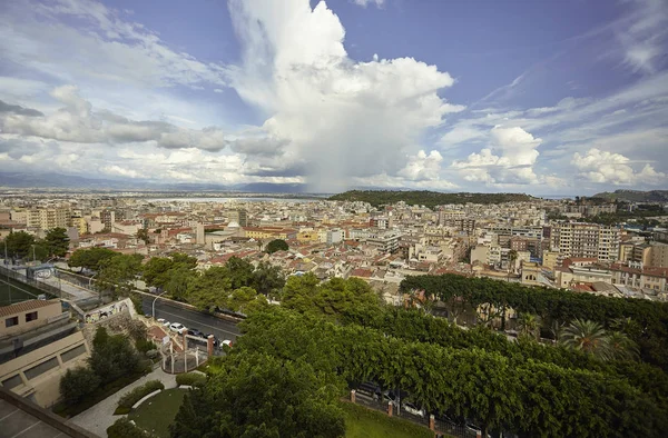 Vue Aérienne Panorama Ville Cagliari Sous Ciel Bleu Avec Plusieurs — Photo