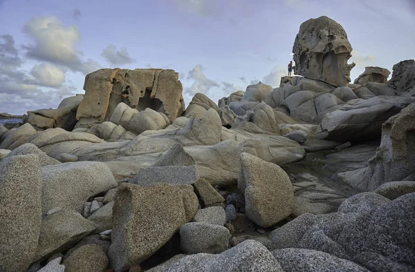 Particulares Rocas Granito Modeladas Esculpidas Por Mar Mal Tiempo Costa — Foto de Stock