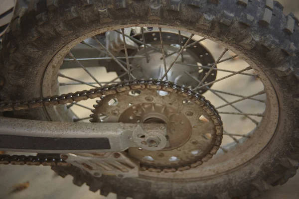 Detalhe Coroa Roda Traseira Uma Bicicleta Cruzada — Fotografia de Stock