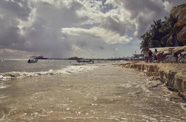 Litoral Onde Oceano Encontra Praia Playa Del Carmen México — Fotografia de Stock