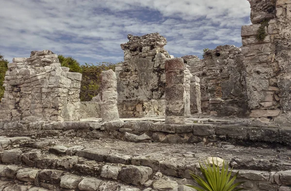 Detalle Arquitectura Los Templos Mayas Pertenecientes Las Ruinas Tulum México —  Fotos de Stock
