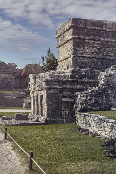 Ruinas Edificios Que Datan Civilización Maya Complejo Tulum México Disparo —  Fotos de Stock