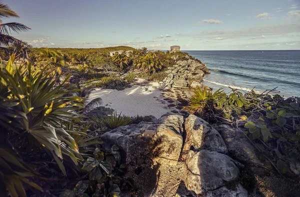 Top View Very Small Natural Beach Caribbean Sea Mayan Riviera — Stock Photo, Image