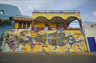 Güzel renkli grafiti Isla Mujeres Meksika'da bir kayıp bina süsle